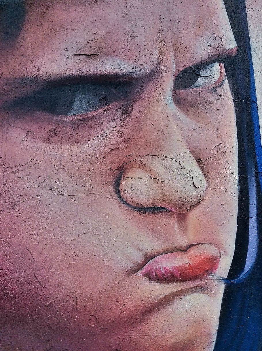 man's face painting, graffiti, painting, girl, art, wall, female, human, kids, angry