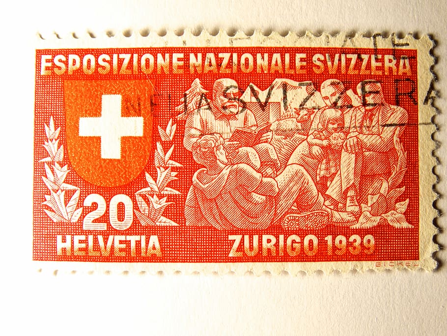 Stamp, Switzerland, Centime, Post, postage stamp, red, business, close-up, day, cut out