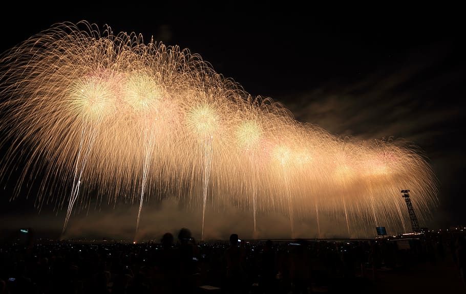 fireworks, sky, nighttime, spark, clouds, nature, smoke, celebration, party, night