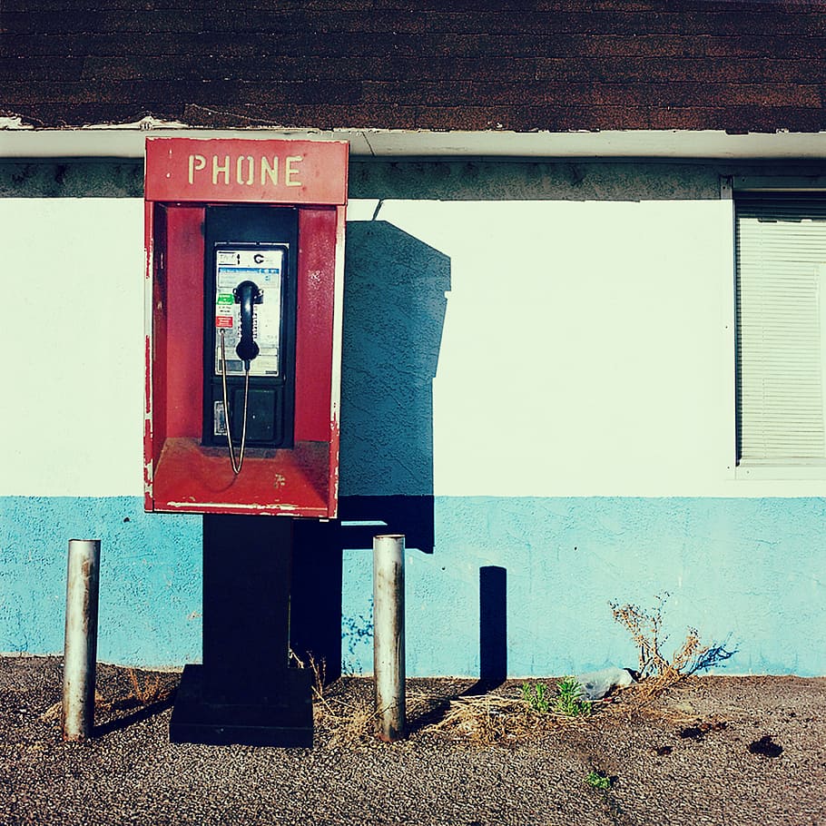 rojo, negro, cabina telefónica, teléfono, llamada, hablar, teléfono público, calle, urbano, información