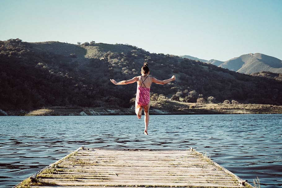girl, jump, leap, lady, kid, child, female, summer, spring, care
