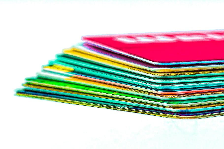 tutup, foto, berbagai macam pelat warna, kartu kredit, kartu cek, kartu ec, cashkarten, kartu pelanggan, kartu pembelian, kartu chip