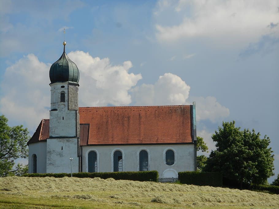 Allgäu, Church, Hay, summer, blue, built structure, cloud - sky, sky, building exterior, abandoned