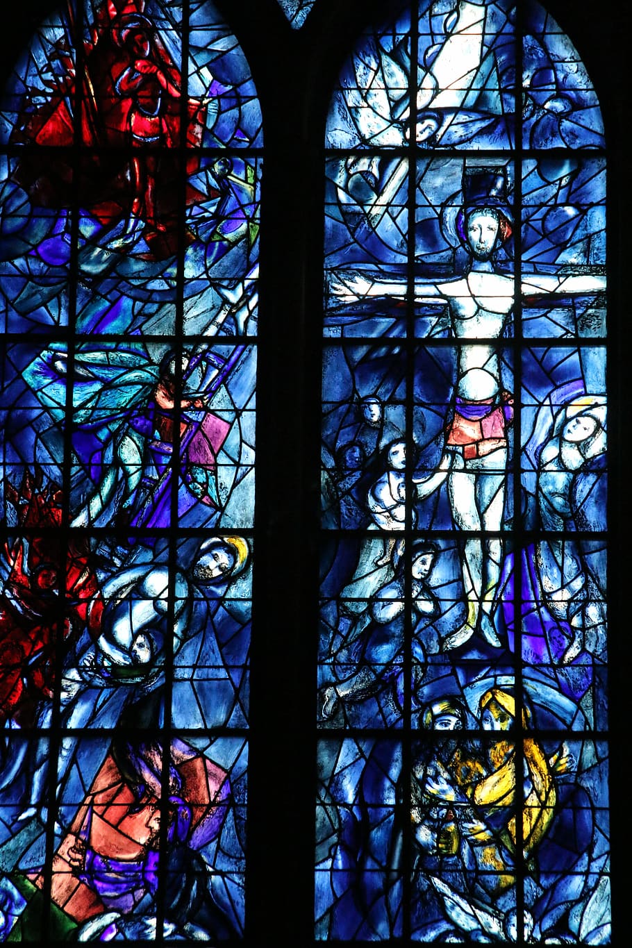 Chagall, Window, Mosaic, Christian, church, religion, blue, catholic, landmark, europe