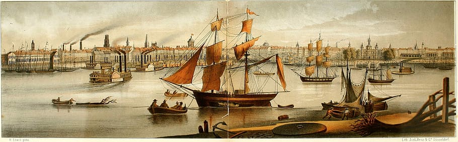 porto, novo, orleans, 1840, porto de nova orleans, orleans em, louisiana, barcos, fotos, nova orleans