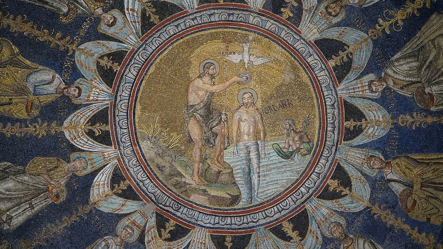 Rávena, mosaico, oro, azul, Italia, bizantino, patrimonio, religión, cristianismo, UNESCO