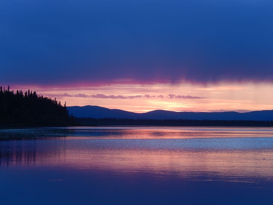 water, sunset, dawn, lake, reflection, alaska, denali, anchorage, fairbanks, sky