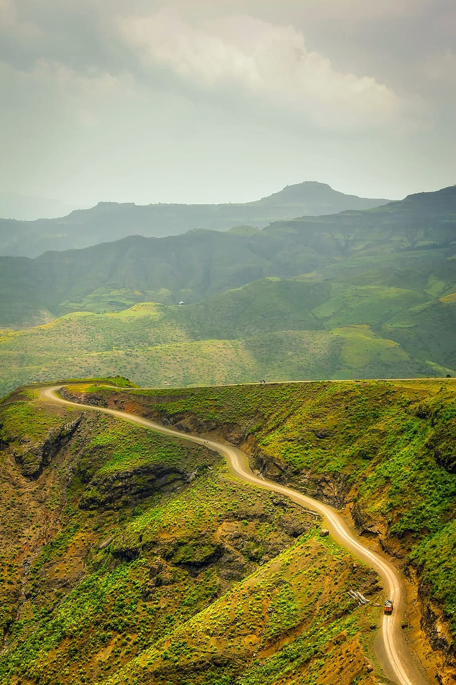 Эфиопия, Горы, Дорога, Долина, Небо, облака, пейзаж, живописный, природа, на открытом воздухе