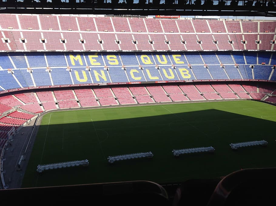 camp nou, stadium, football, viva barca, barcelona, sport, competition, high angle view, number, running track