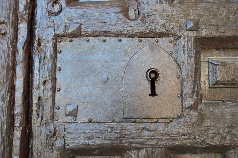 pintu, kunci, detail, pintu masuk, kayu - bahan, logam, keselamatan, tua, keamanan, perlindungan