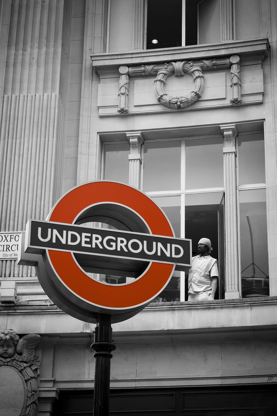 underground, london, communication, building exterior, built structure, sign, architecture, text, day, one person