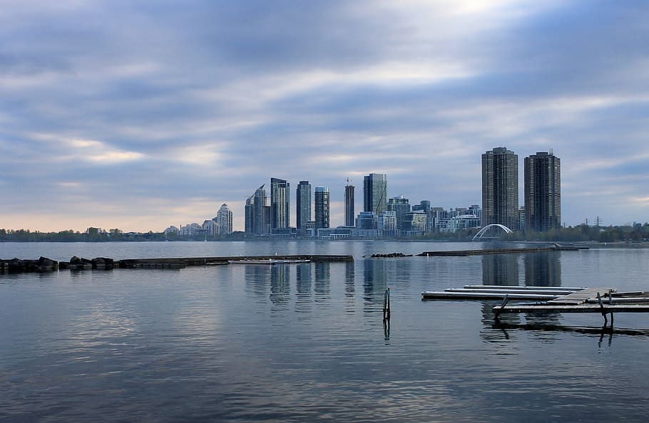 skyscraper, sea, daytime, Lake, Ontario, Toronto, Canada, lake, ontario, buildings, reflection
