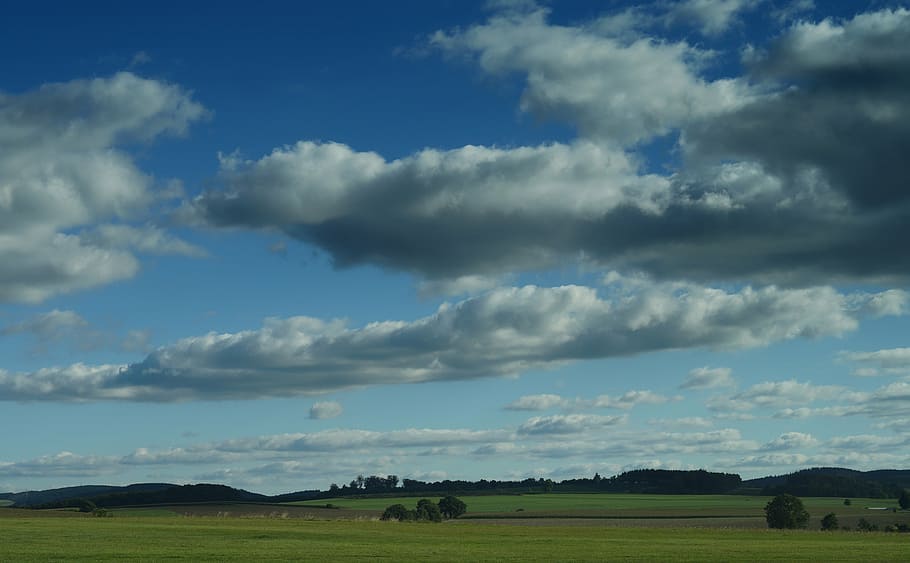 landscape, clouds, sun, blue sky, grass, texture, background, wide, sky, nature
