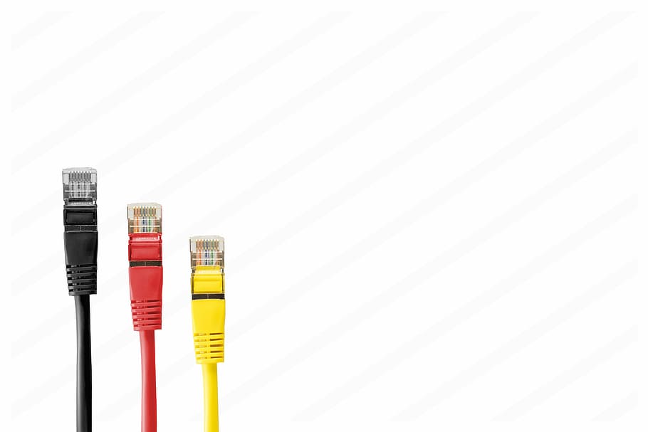 black, red, yellow, rj45, rj 45 cables, network cables, cable, plug, patch, patch cable