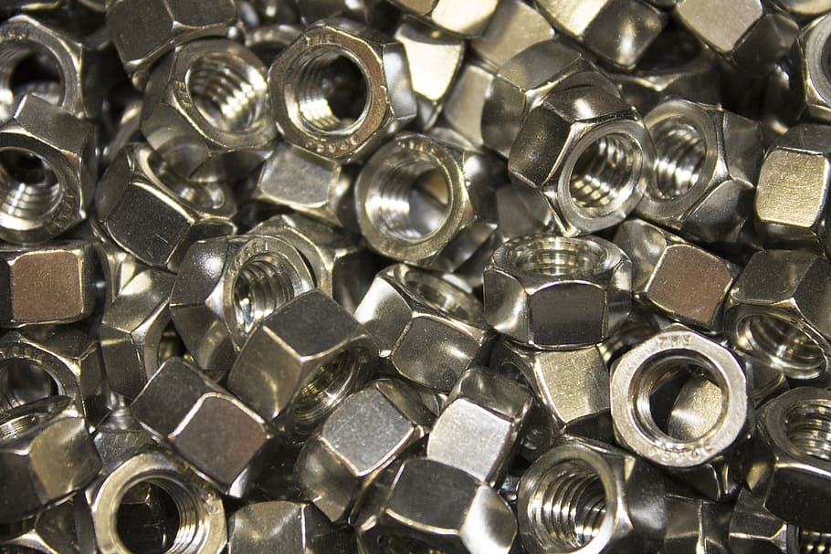 stainless, steel nut lot, nut, bolt, metal, hardware, steel, metallic, industrial, industry