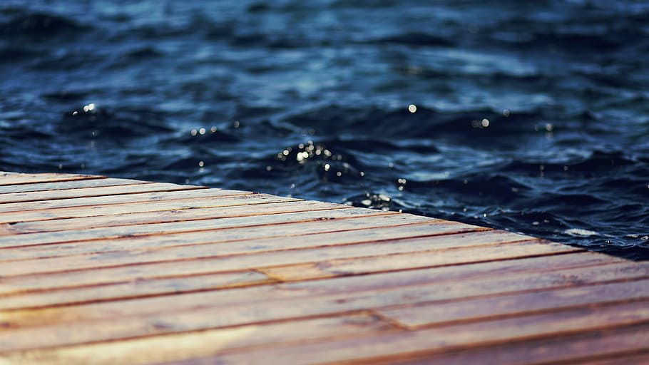 close-up photo, dock, bridge, clear water, blue, clear, river, water, reflection, sea