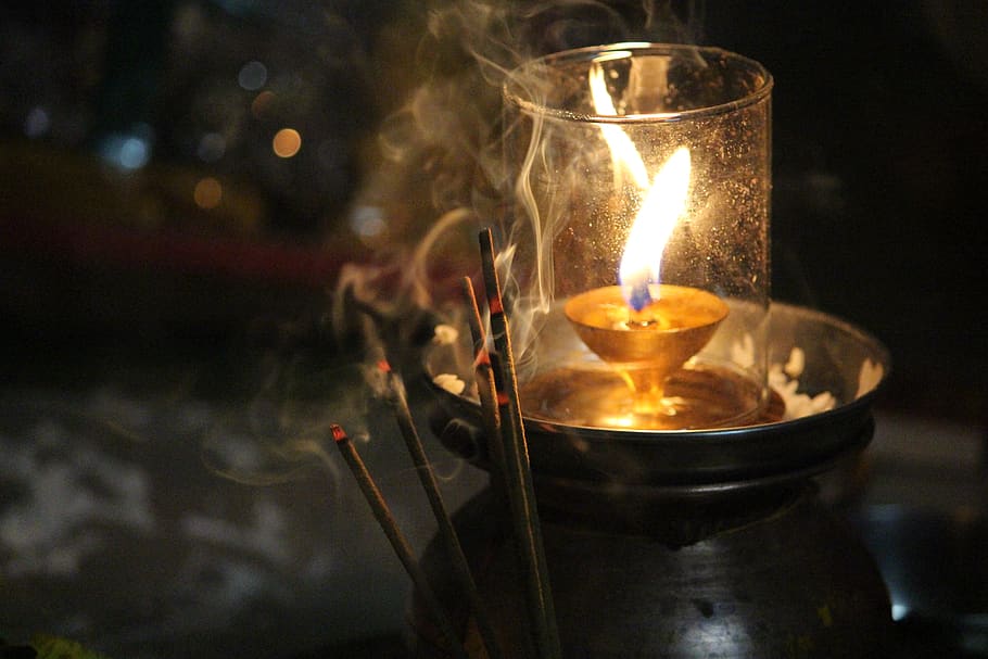 earthen lamp, scented stick, lamp, candle, light, mood, glow, culture, hope, flame