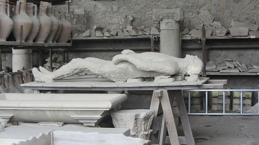 Pompeii, Restoration, Body, Museum, shelf, indoors, built structure, architecture, day, history