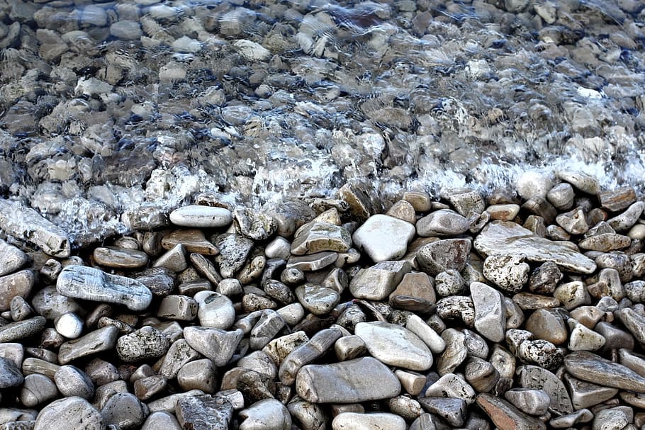 Water, Lapping, Stones, Lake, stony beach, beachfront, silver colored, mining, industry, silver - metal