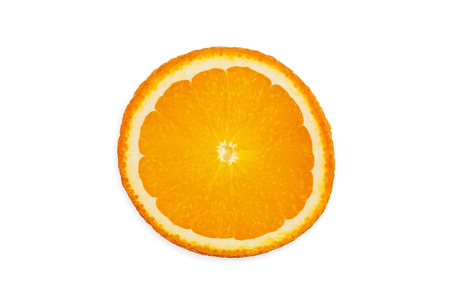 Orange, slice, isolated, white, background, circle, citrus, closeup, cut, diet