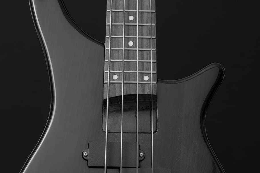 close, photography, black, 4-string, 4- string bass guitar, string bass, bass guitar, bass, instrument, e bass