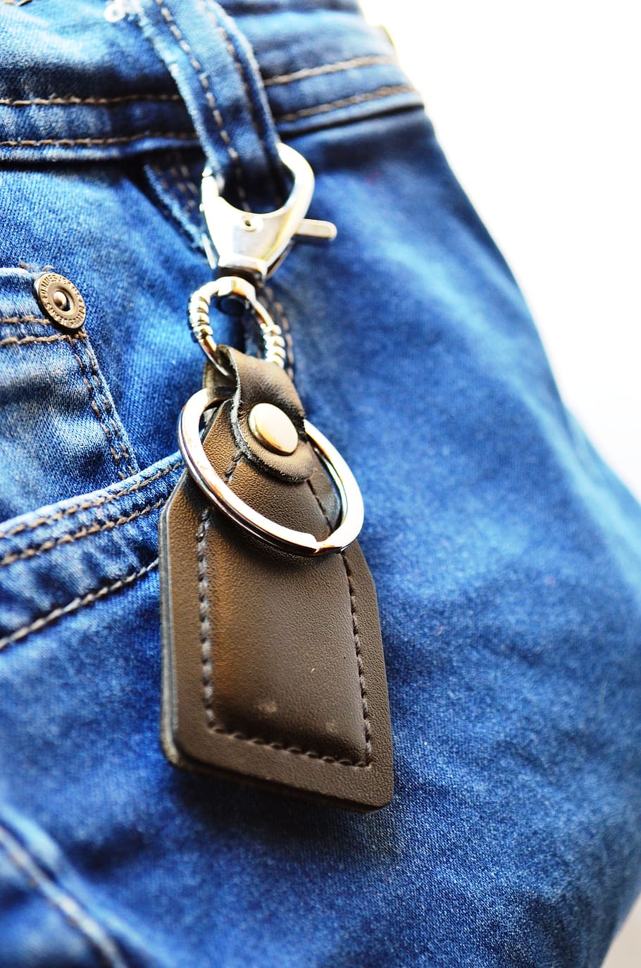 chaveiro, jeans, azul, bolso, etiqueta, moda, roupas, casual, algodão, pano