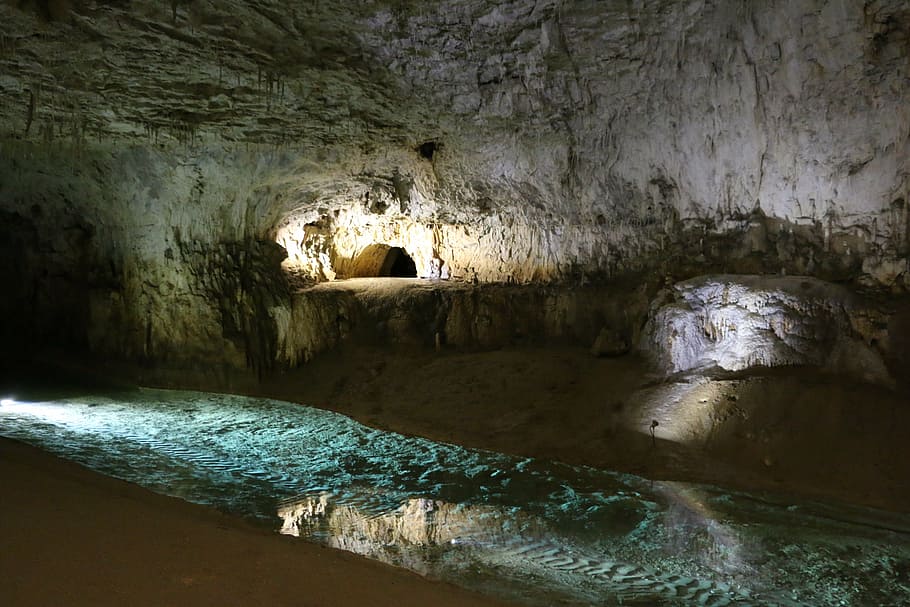 grotto, provence, miracle, water, reflection, indoors, cave, nature, day, stalactite