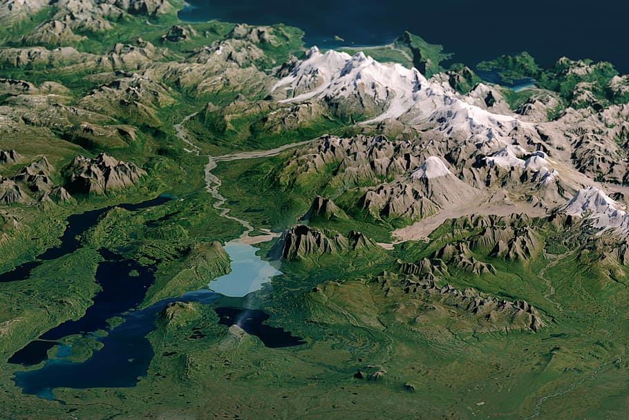katmai, nacional, parque, mapa topográfico, parque nacional de Katmai, Alaska, foto, geografía, lago, montañas