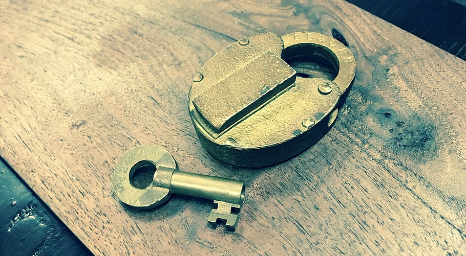 Cerradura y llave, fotos, llave, cerradura, dominio público, herramientas, antiguo, anticuado, madera - Material, metal