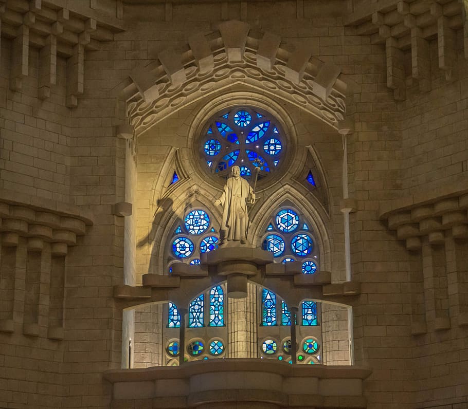 sagrada familia, cathedral, Sagrada Familia, Cathedral, stained glass, statue, barcelona, architecture, church, famous, gothic