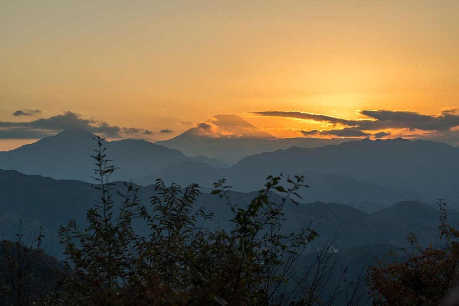 monte fuji, japón, monte takao, caminata, puesta de sol, paisaje, montañas, crepúsculo, naturaleza, aventura