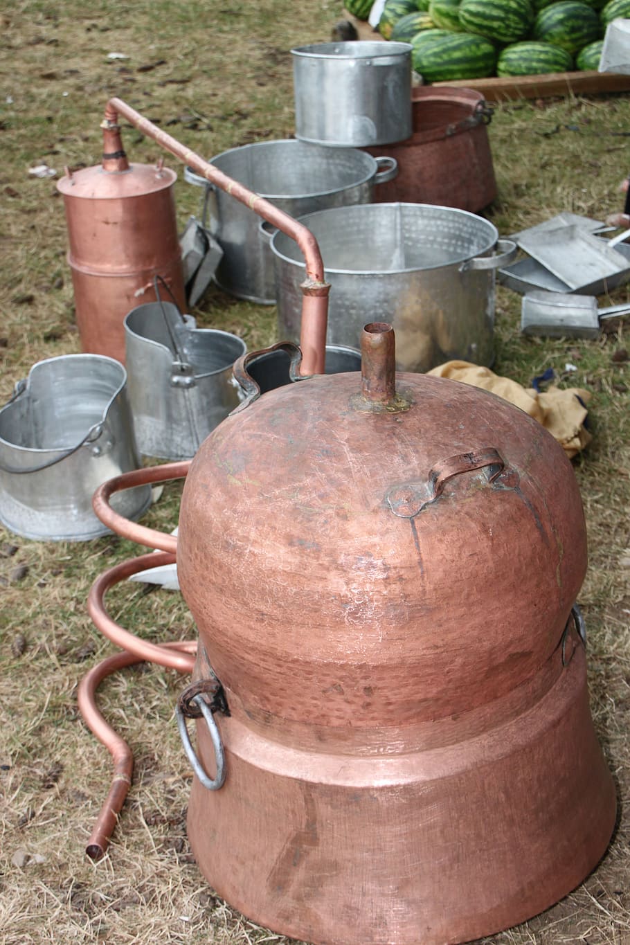 alcohol, boiler, brandy, copper, distilling, handmade, objects, tools, metal, day