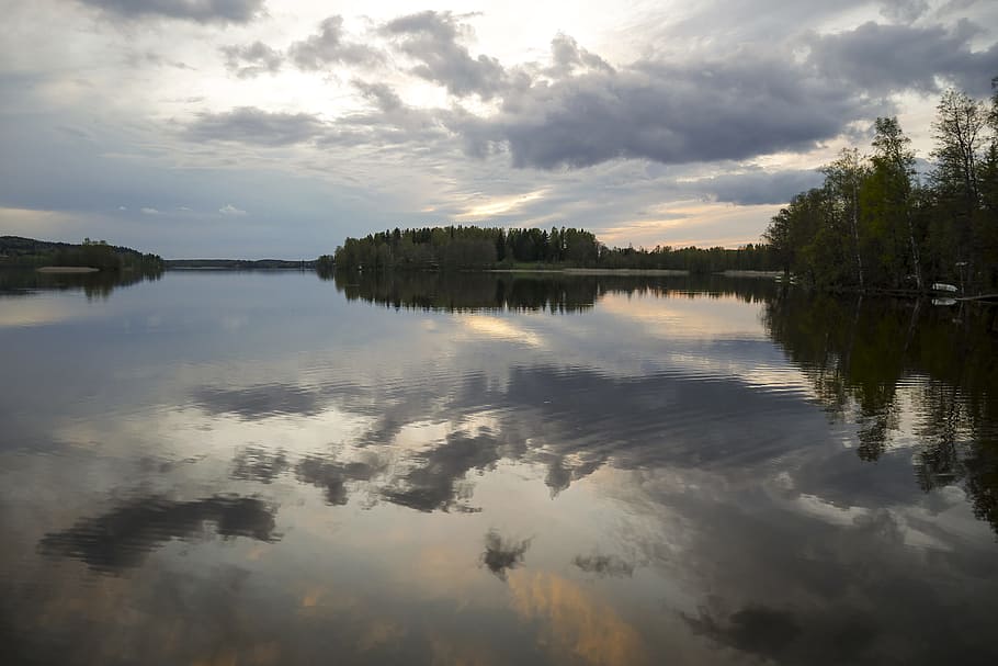 summer night, lake, landscape, finnish, the nightless night, finland, nature, reflection, water, cloud - sky