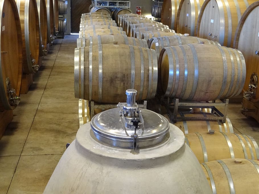 wine, barrels, winery, cellar, wine cellar, barrel, cylinder, indoors, drink, food and drink