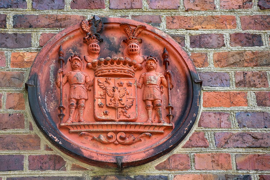 round, orange, two, knight, emboss, print, wall, decor, coat of arms, lake dusia