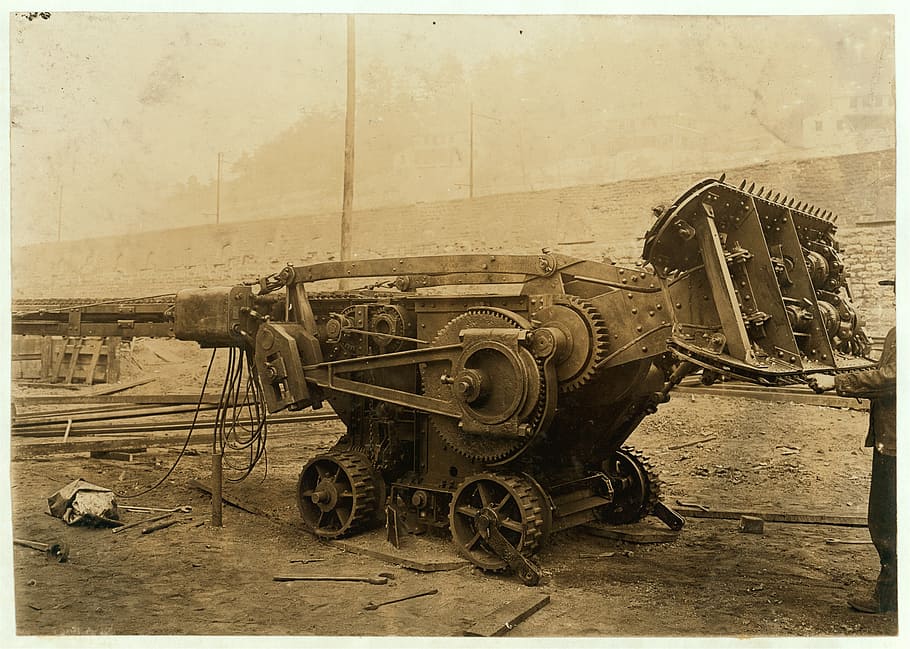 mining, coal mine, digging, tool, machinery, machine, digger, old, vintage, sepia
