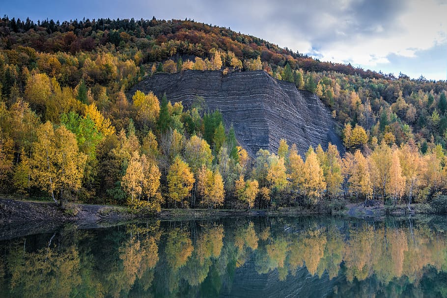 highland, mountain, trees, plants, nature, landscape, lake, water, reflection, fall