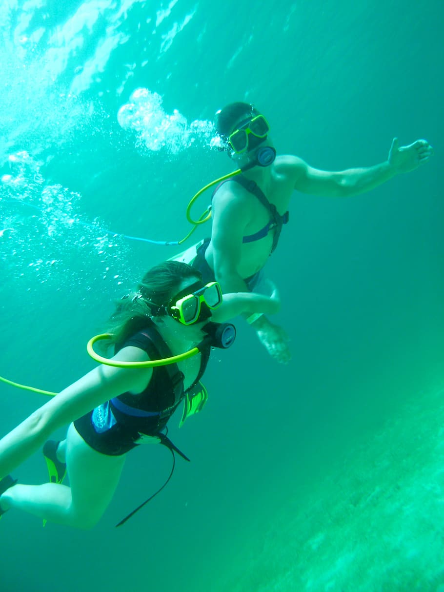 Menyelam, Penyelam, Scuba, Snorkeling, Air, kegiatan, orang-orang, perenang, gadis, berenang