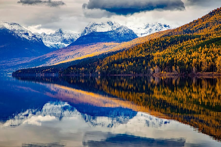 body of water, lake mcdonald, glacier national park, montana, landscape, scenic, sky, clouds, water, reflections