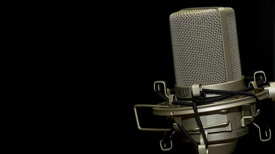 gris, foto de paisaje de micrófono de condensador, micrófono, música, audio, radio, voz, sonido, radiodifusión, equipo