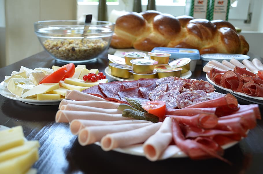 breakfast, meat, cheese, food, sausage dish, eat, brunch, meat plate, food and drink, freshness