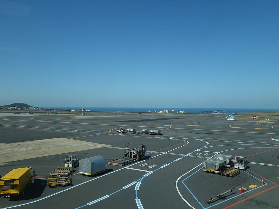 Airport, Airstrip, Plane, to divert, jeju island, airport runway, transportation, outdoors, day, aerial view