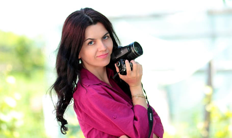 photographer, camera, girl, professional, portrait, photo shoot, long hair, women, hairstyle, one person