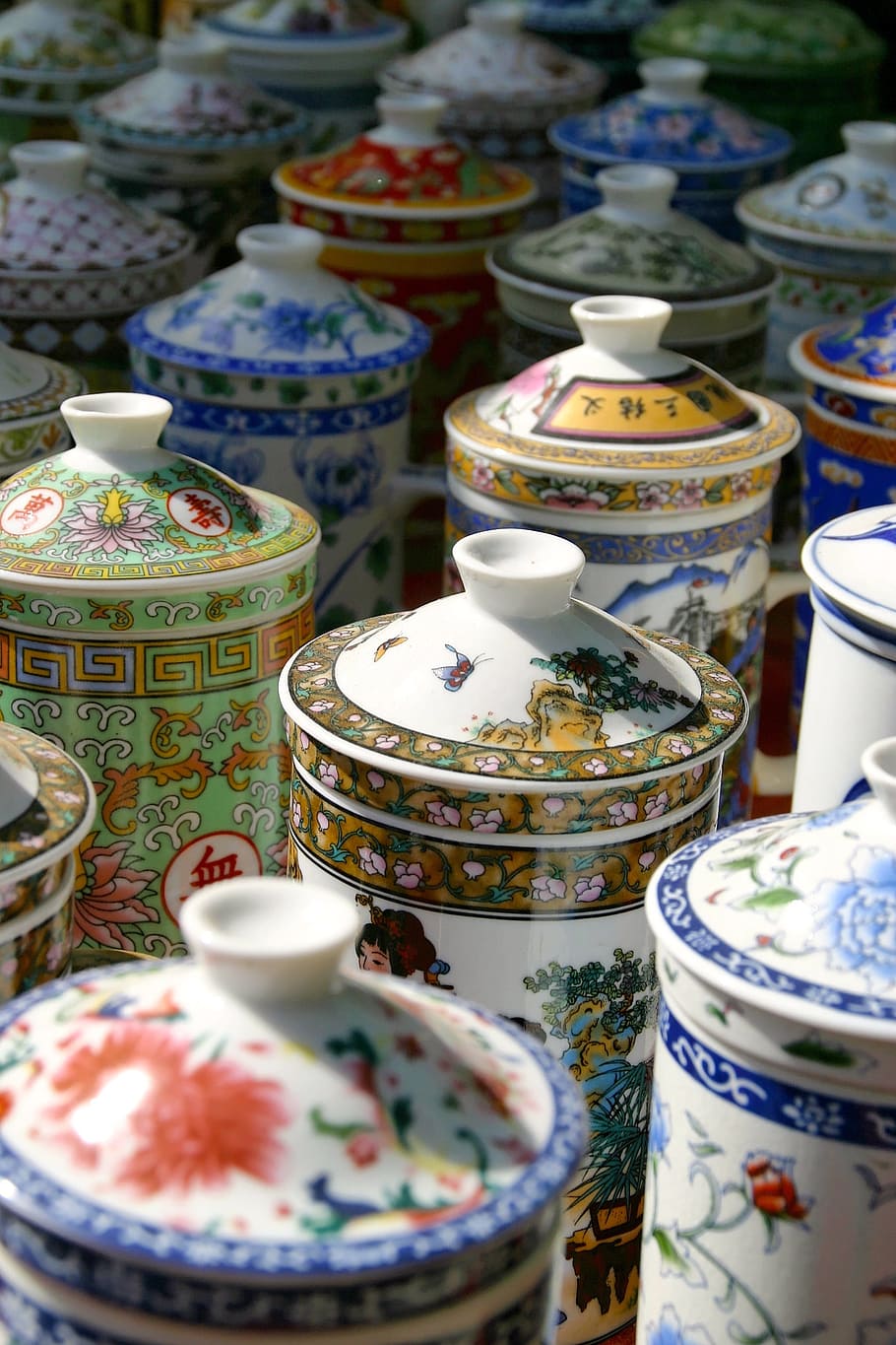 taza, jarras, porcelana, mercado, compra, comercio, venta, negocios, cerámica, elección