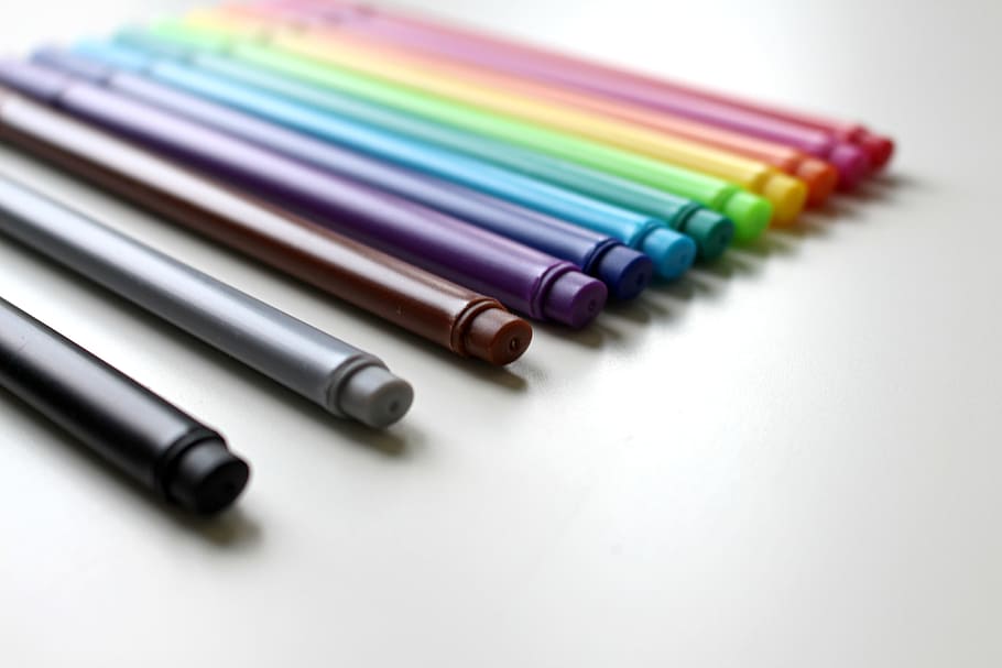 ペン, 色鉛筆, カラフル, 描画, クレヨン, 色, 塗料, 学校, 先のとがった, 付属品