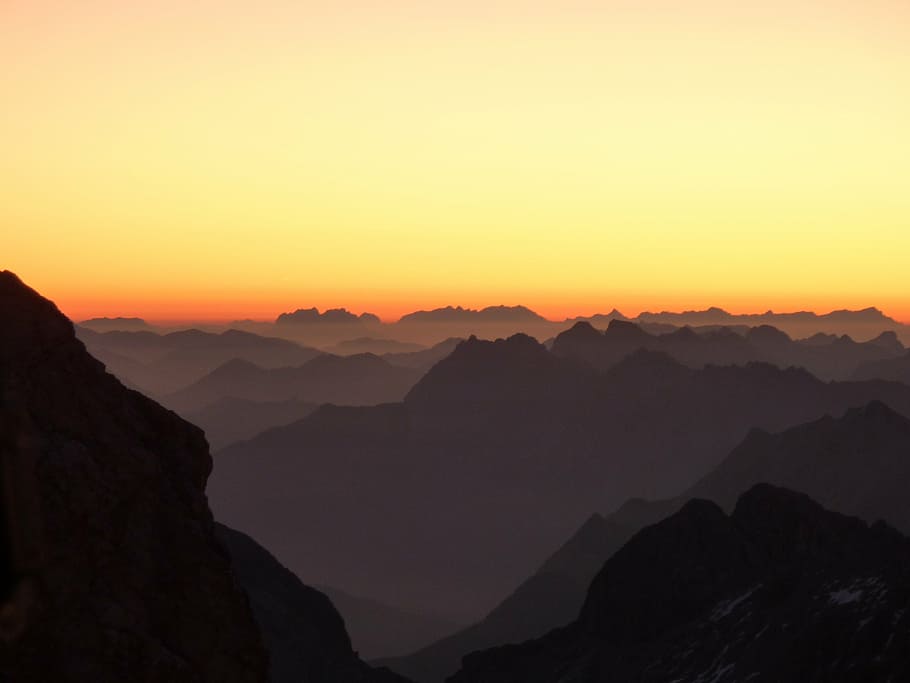 black, mountains, horizon, morgenrot, alpine panorama, sunrise, alpine, landscape, morgenstimmung, summit
