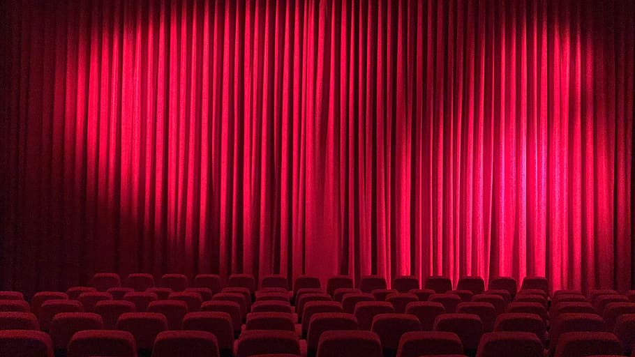 red, theater stage, cinema, theater, hall, curtain, film screening, entertainment, background, stage