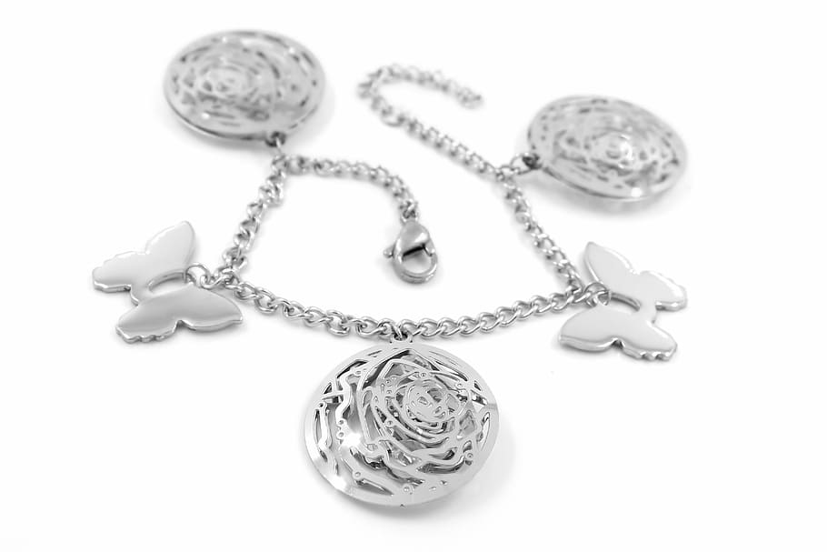 pulseira de prata, inoxidável, fundo, branco, pulseira, aço, ouro, jóias, metal, prata