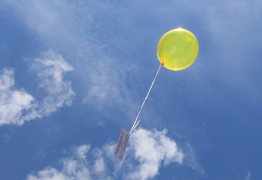 balão, voar, céu, amarelo, nuvens, movimento, infinito, vôo, nuvem - céu, meio do ar
