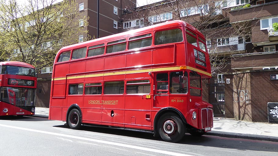 ロンドン, 二階建てバス, バス, イギリス, 二階建て, 観光, 交通, ストリートシーン, 道路, 輸送